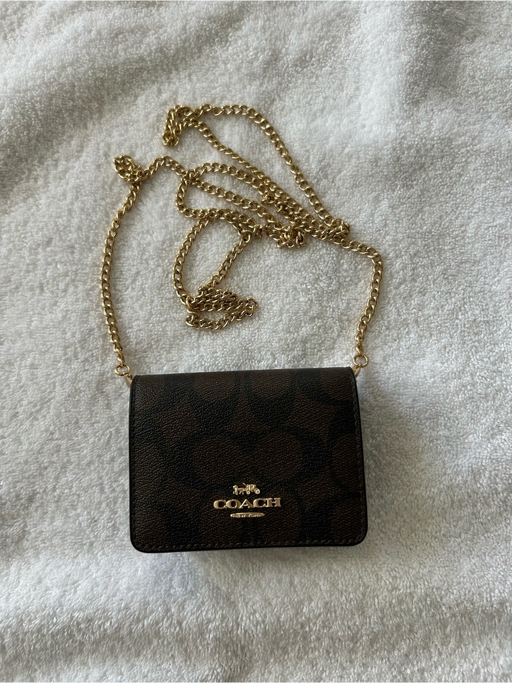 Coach Brown Signature Chain Crossbody with Gold Hardware